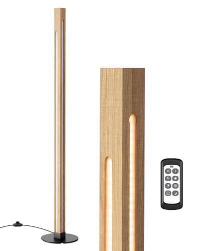 EDISHINE Wooden LED Floor Lamp with Remote, Dual Lighting, 7CCT & Dimmable - color: Natural