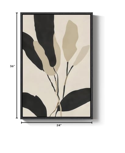 Framed Boho Neutral Abstract Botanical Wall Art for Living Room, 24x36 Inch - color: Neutral Beige, size: 36"L x 24"W