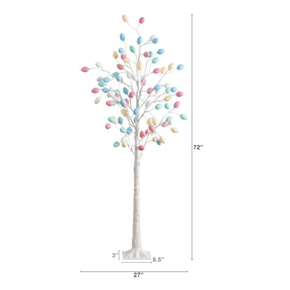 Nearly Natural 6ft. Pre-Lit Artificial Easter Twig Tree with 96 Egg Shaped LED Ornaments - size: 6ft