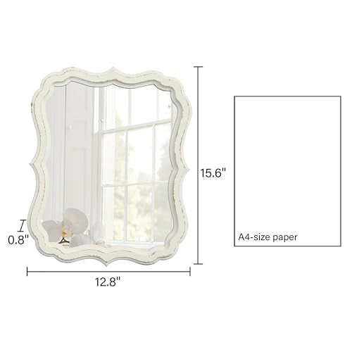 Rustic White Small Scalloped Mirror 12" x 15" - color: Rectangular, White, 12.8 X 15.6