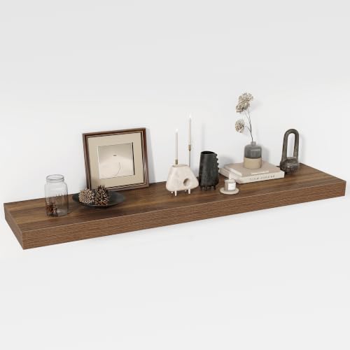 Acovy 48 Inch Floating Shelves, 12" Deep Floating Shelf Wall Mounted, 48" Wall Shelves, Rustic Deep Bookshelf, Extra Deeper & Thicker Display Shelves for Bedroom, Living Room, Set of 1 - color: Walnut, size: 12"Wx48"L-1pc