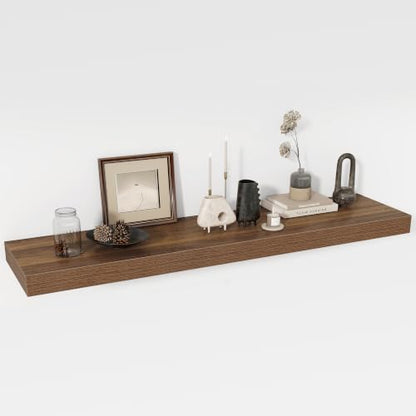 Acovy 48 Inch Floating Shelves, 12" Deep Floating Shelf Wall Mounted, 48" Wall Shelves, Rustic Deep Bookshelf, Extra Deeper & Thicker Display Shelves for Bedroom, Living Room, Set of 1 - color: Walnut, size: 12"Wx48"L-1pc