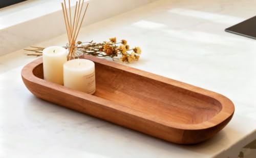 16“ Long Wood Dough Bowl 16 x 5 x 2in Hand Carved Wooden Dough Bowls for Decor Wood Dough Bowls Decorative Wooden Dough Fruits Bowl for Table Centerpiece