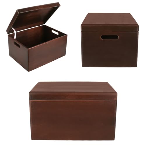 Creative Deco Large Brown Wooden Box Storage with Hinged Lid - color: Brown, size: XXL | Handles