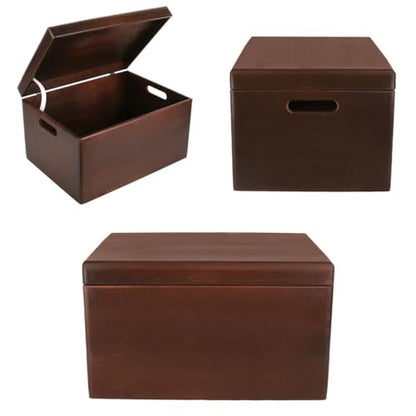 Creative Deco Large Brown Wooden Box Storage with Hinged Lid - color: Brown, size: XXL | Handles