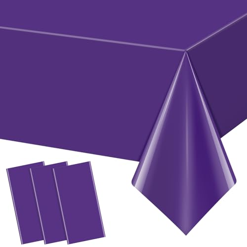 3Pcs Deep Purple Tablecloth,Disposable Plastic Tablecloths,Waterproof Purple Rectangle Table Cover for Graduation Birthdays Weddings Anniversary Party Decorations,54 x 108 Inch - color: Deep Purple, size: 3 Pack