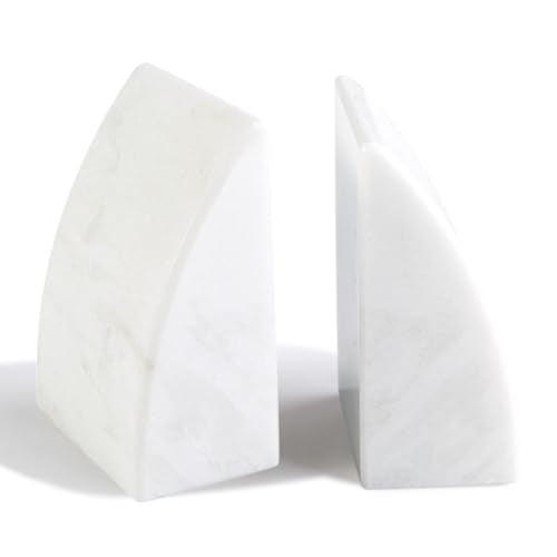Koville Marble Bookends for Shelves, Large Bookends for Heavy Books, Natural Stone Book Stopper for Books CD Movies, Aesthetic Decorative Book Ends (White) - color: Sail-white