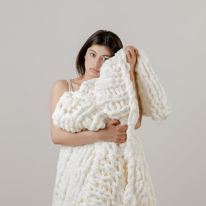 WESHIONGOO Chunky Knit Blanket Throw 40"×40" Cream White - color: Cream White, size: 40"x40"(Small Size Throw)