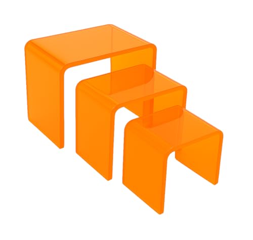 Tiered Acrylic Display Risers – 3pc Set (2", 3", 4") Cube Stands for Crafts, Collectibles & Decor (Neon Orange) - color: Neon Orange