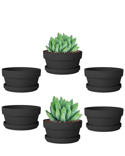 vensovo 4.5 Inch Black Terracotta Succulent Pots with Saucers, 6 Pack - color: Black, size: 4.5 Inch