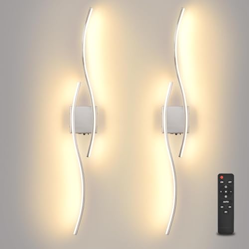 Battery Operated Wall Sconce, Silver LED Battery Wall Light dimming with Remote Control, 39.4Inch Rechargeable Chrome Wireless Wall Lights for Living Room, Bedroom, and Stairs Wall Sconces (2 Pack) - color: Chrome, size: 39.4 inch