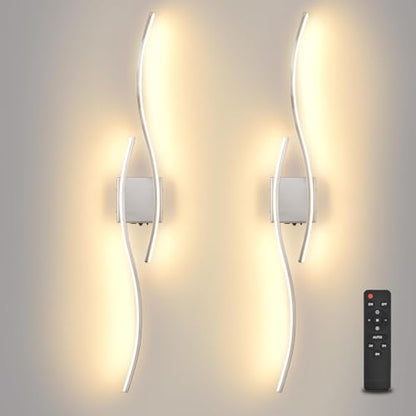 Battery Operated Wall Sconce, Silver LED Battery Wall Light dimming with Remote Control, 39.4Inch Rechargeable Chrome Wireless Wall Lights for Living Room, Bedroom, and Stairs Wall Sconces (2 Pack) - color: Chrome, size: 39.4 inch