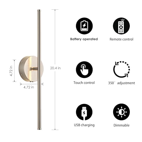 KARTOOSH Battery Operated Wall Sconces Set of Two Wireless Wall Lights - color: Nickel, size: 20.4 Inches