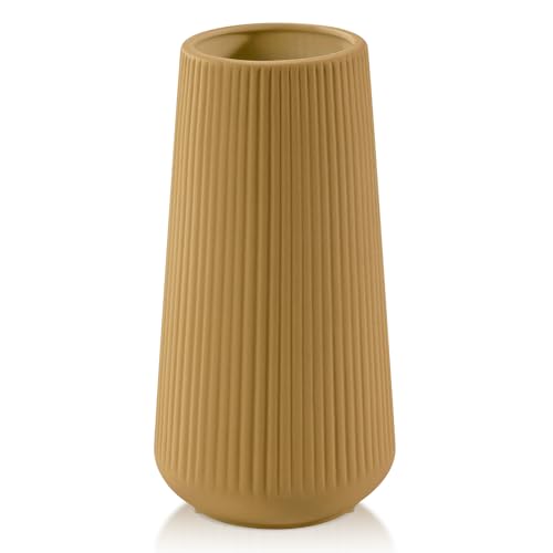 Milk Coffee Ceramic Vase, GUKJOB Small Cute Flower Vase for Pampas Grass, Home, Living Room, Dining Table, Farmhouse, Office Decor, Bedroom, Table, and Kitchen Shelf (Milk Coffee) - color: Small Milk Coffee - 1pc