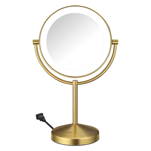Conair LED Vanity Mirror, Double-Sided, 10x Maginification, Brushed Brass - color: Brushed Brass, size: 16"L x 10.3"W