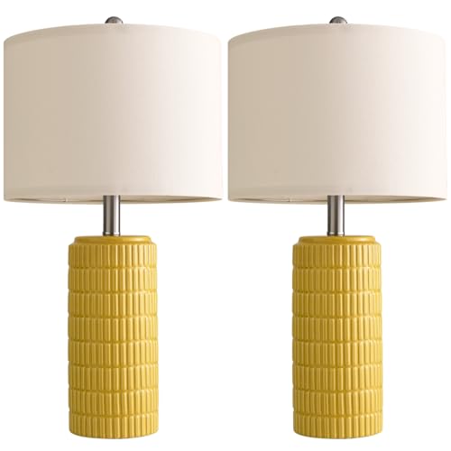 PoKat 23" Yellow Table Lamps Set of 2, Modern Living Room End Table Lamps Decor, Ceramic Lamps for Living Room, Contemporary Nightstand Lamps for Side Console Table Hallway Gift