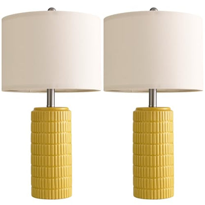 PoKat 23" Yellow Table Lamps Set of 2, Modern Living Room End Table Lamps Decor, Ceramic Lamps for Living Room, Contemporary Nightstand Lamps for Side Console Table Hallway Gift