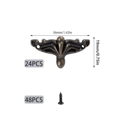 24Pcs Antique Brass Box Legs Feet Corner Protectors with Screws - size: StyleA