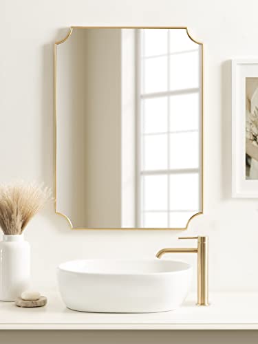 Kate and Laurel Healey Glam Scalloped Wall Mirror, 22 x 30, Gold, Minimal Scallop Mirror for Classic Traditional Wall Decor
