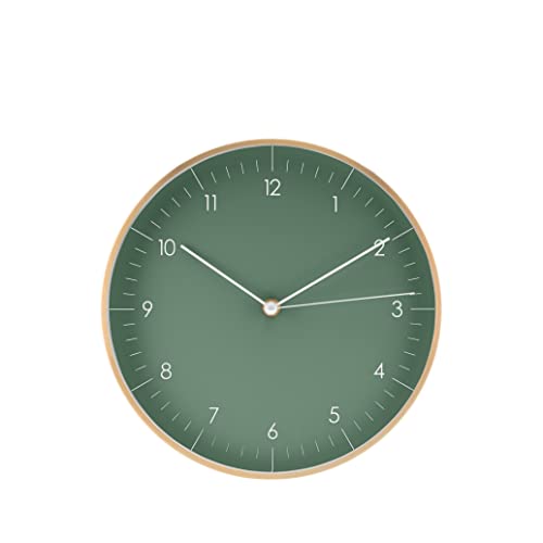 LUUK LIFESTYLE Modern Silent Quartz Wall Clock, 10in, Dark Green & Gold | Designed in Germany, Simple & Elegant, Non-ticking, Analog, Battery operated, Housewarming gift, for Living room, Bedroom - color: Dark Green, 10"
