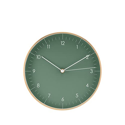 LUUK LIFESTYLE Modern Silent Quartz Wall Clock, 10in, Dark Green & Gold | Designed in Germany, Simple & Elegant, Non-ticking, Analog, Battery operated, Housewarming gift, for Living room, Bedroom - color: Dark Green, 10"