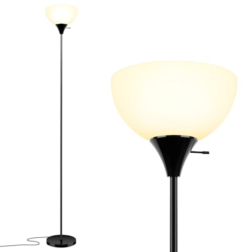 LALISU Floor Lamp, Standing Lamps with White Plastic Shade, Led Floor Lamp - color: ALL Black
