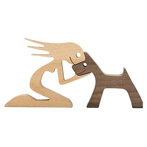 Unique Gift Hand Carved Wood Dog Human Statue Figurine Sculpture Home Office Décor, Wooden Man Dog Carving Model to Remember Friendship Between Dog and People (F) - color: F