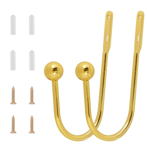 Curtain Holdback, 2 Pcs Wall Mounted Drapery Tiebacks with Screws, Gold - color: 2 Pcs, Gold