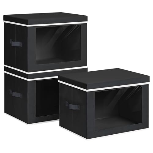 Homsorout Storage Bins with Lids, 3 Pack Large Storage Cubes with Window, Closet Bins with Lids & Handles, Fabric Box for Organizing Clothes, Towels, Books, Black - color: Black, size: XL(3-Pack)
