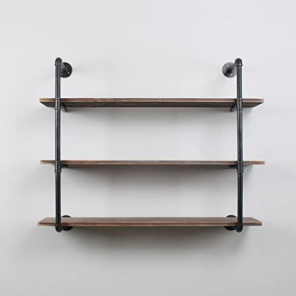 MBQQ Industrial Pipe Shelving Wall Mounted,48in Rustic Metal Floating Shelves,Steampunk Real Wood Book Shelves,Wall Shelf Unit Bookshelf Hanging Wall Shelves,Farmhouse Kitchen Bar Shelving(3 Tier) - color: 3-layer, size: 48in