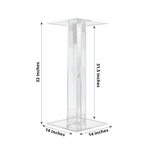 Efavormart 32" Heavy Duty Acrylic Wedding Display Stand with Square Bases, Clear Plexiglass Flower Pedestal Stand - 10mm Thick Plate - size: 32"
