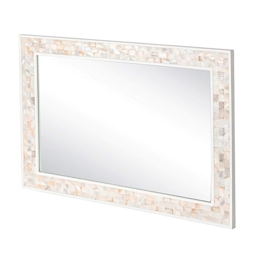 30x40 Inch Large Bathroom Mirror with White Wood Frame - size: 40"L x 30"W