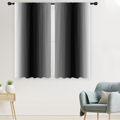 Black Grey Curtains, Ombre, 2 Panels, 42" W x 63" L, Rod Pocket - color: Black, size: 42"W x 63"L (Pack of 2)
