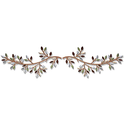 Hotop 2 Pieces Metal Tree Leaf Wall Decor Vine Olive Branch Leaf Wall Art Wrought Iron Scroll Sculptures Above the Bed, Living Room, Outdoor Decoration(Classic Style,Colorful) - color: Colorful, size: Classic Style