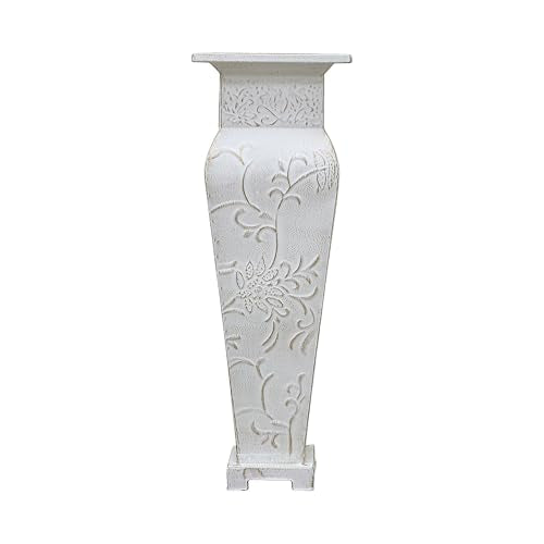 Hosley 21.25" Tall White Wash Embossed Metal Floor Vase - Large Decorative Vase for Wedding, Floral Arrangements, Home Decor, and Special Occasions - color: White Wash