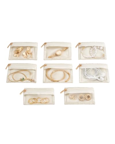 Lolalet 8 Pcs Jewelry Storage Bags for Traveling, Clear Zippered Jewelry Pouch for Women, Portable Velvet Pouches for Earrings, Rings, Necklaces & Bracelets, Individual Organizer Bags for Girls Women - color: 8Pouches
