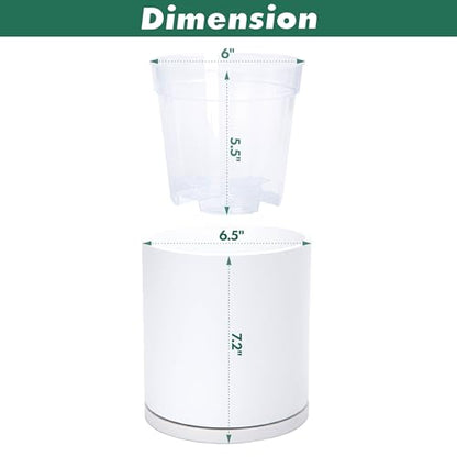 D'vine Dev Double-Layer Planter Set – Rotating Plastic Cachepot with Clear Inner Liner for Root Health, Perfect for Indoor Plants, 6.5", White, 73-U-A-2