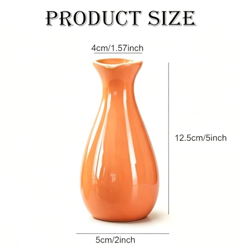 Small Ceramic Bud Vase Flower Vase Decorative Floral Holder (Orange) - color: Orange