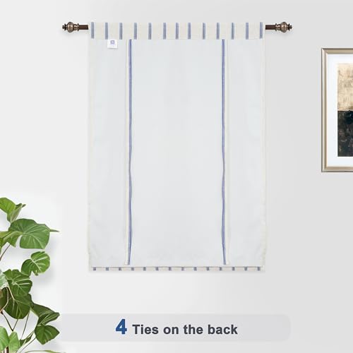 DriftAway Farmhouse Double Layer Linen Blackout Tie Up Curtains Thermal Insulated Vertical Striped Fully Lined Balloon Roman Shade Bathroom Window Adjustable Rod Pocket 25 Inch by 47 Inch Navy - color: Navy Blue, size: 25"W x 47"L (Pack of 1)