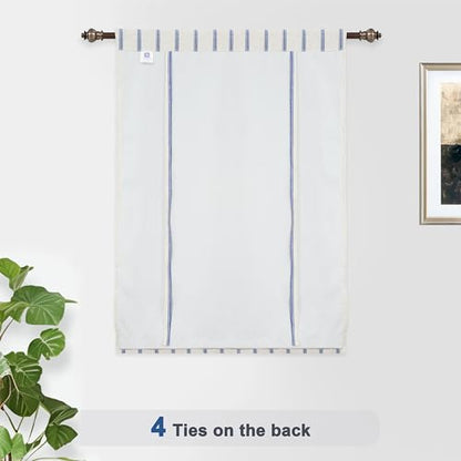 DriftAway Farmhouse Double Layer Linen Blackout Tie Up Curtains Thermal Insulated Vertical Striped Fully Lined Balloon Roman Shade Bathroom Window Adjustable Rod Pocket 25 Inch by 47 Inch Navy - color: Navy Blue, size: 25"W x 47"L (Pack of 1)