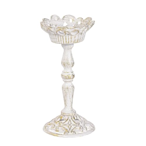 Sungmor Vintage Cast Iron Pillar Candle Holder, 8.5in Tall Vintage White - color: White and Gold