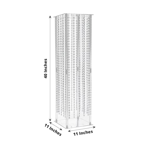 Efavormart 40" Heavy Duty Acrylic Flower Pedestal Vase with Hanging Crystal Beads, Clear Pillar Stand Wedding Table Centerpieces with Pre-Chained Garlands - 5mm Thick Plates - size: 11"W x 40"H