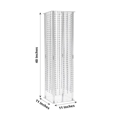 Efavormart 40" Heavy Duty Acrylic Flower Pedestal Vase with Hanging Crystal Beads, Clear Pillar Stand Wedding Table Centerpieces with Pre-Chained Garlands - 5mm Thick Plates - size: 11"W x 40"H