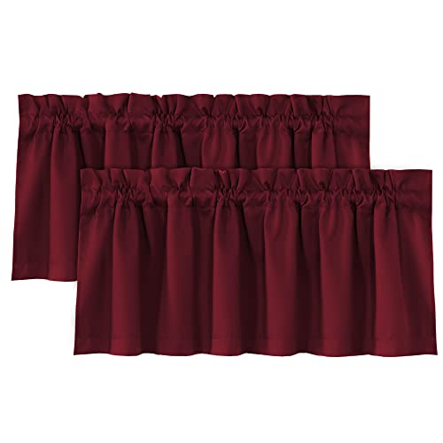 H.VERSAILTEX 2 Panels 100% Blackout Valances for Windows,Red Christmas Valance Curtains for Kitchen/Bathroom/Living Room/Bedroom Thermal Insulated Rod Pocket, 2 Pack, 52" x 18", Burgundy - color: Burgundy