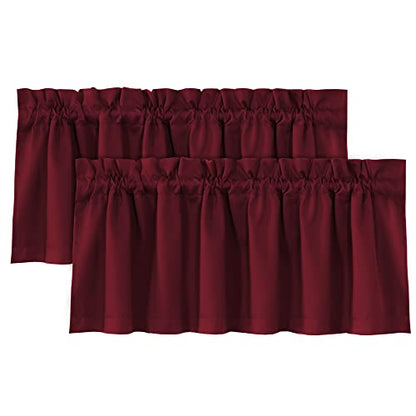 H.VERSAILTEX 2 Panels 100% Blackout Valances for Windows,Red Christmas Valance Curtains for Kitchen/Bathroom/Living Room/Bedroom Thermal Insulated Rod Pocket, 2 Pack, 52" x 18", Burgundy - color: Burgundy