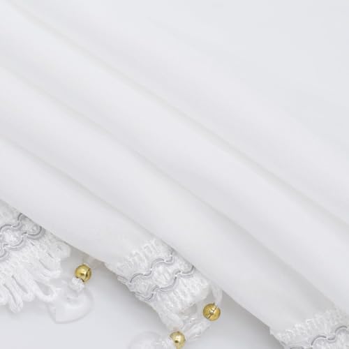 Molaxhome Swag Curtain Scalloped Curtain Valance Drape Sheer Lace Panel 1pc - color: Cloth White