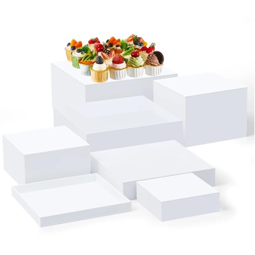 Leinuosen 7 Pcs Large Acrylic Buffet Risers, 6-12" Square, White - color: White, size: 6" to 12", style: Square