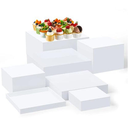 Leinuosen 7 Pcs Large Acrylic Buffet Risers, 6-12" Square, White - color: White, size: 6" to 12", style: Square