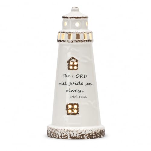 DAILYBREAD Christian Lighthouse Lamp for Men – Ceramic LED Night Light with Scripture Verse, Inspirational Gift for Dad, Husband, Pastor, Christian Home Decor 8" H - color: Guide