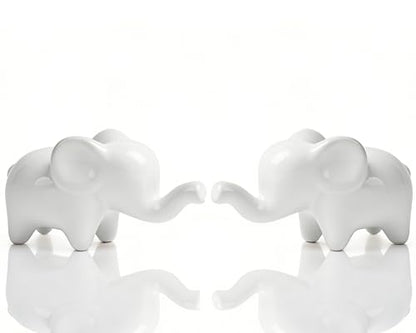 4 Inch White Ceramic Elephant Figurines Set of 2 - color: White